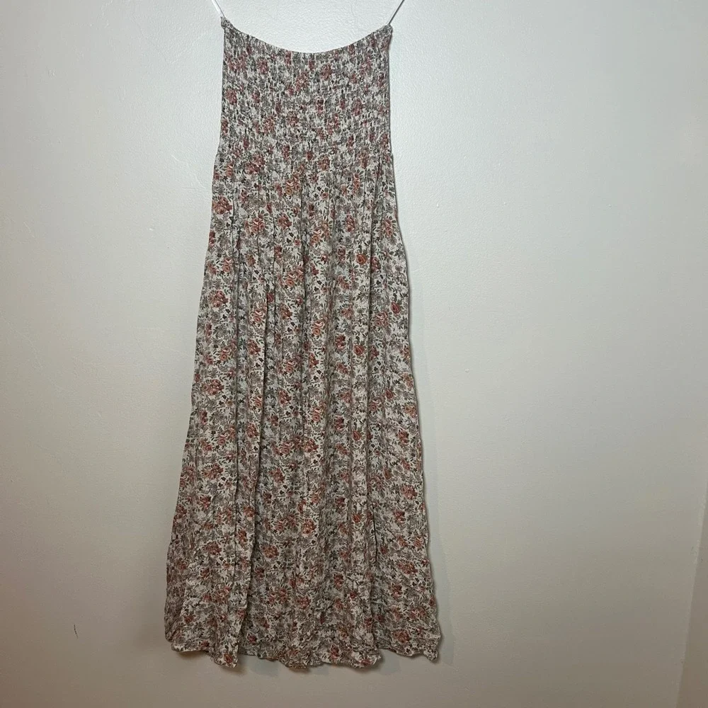 Elloh Floral Maxi Dress Womens Small Multicolor Smocked Strapless Boho - Picture 1 of 4
